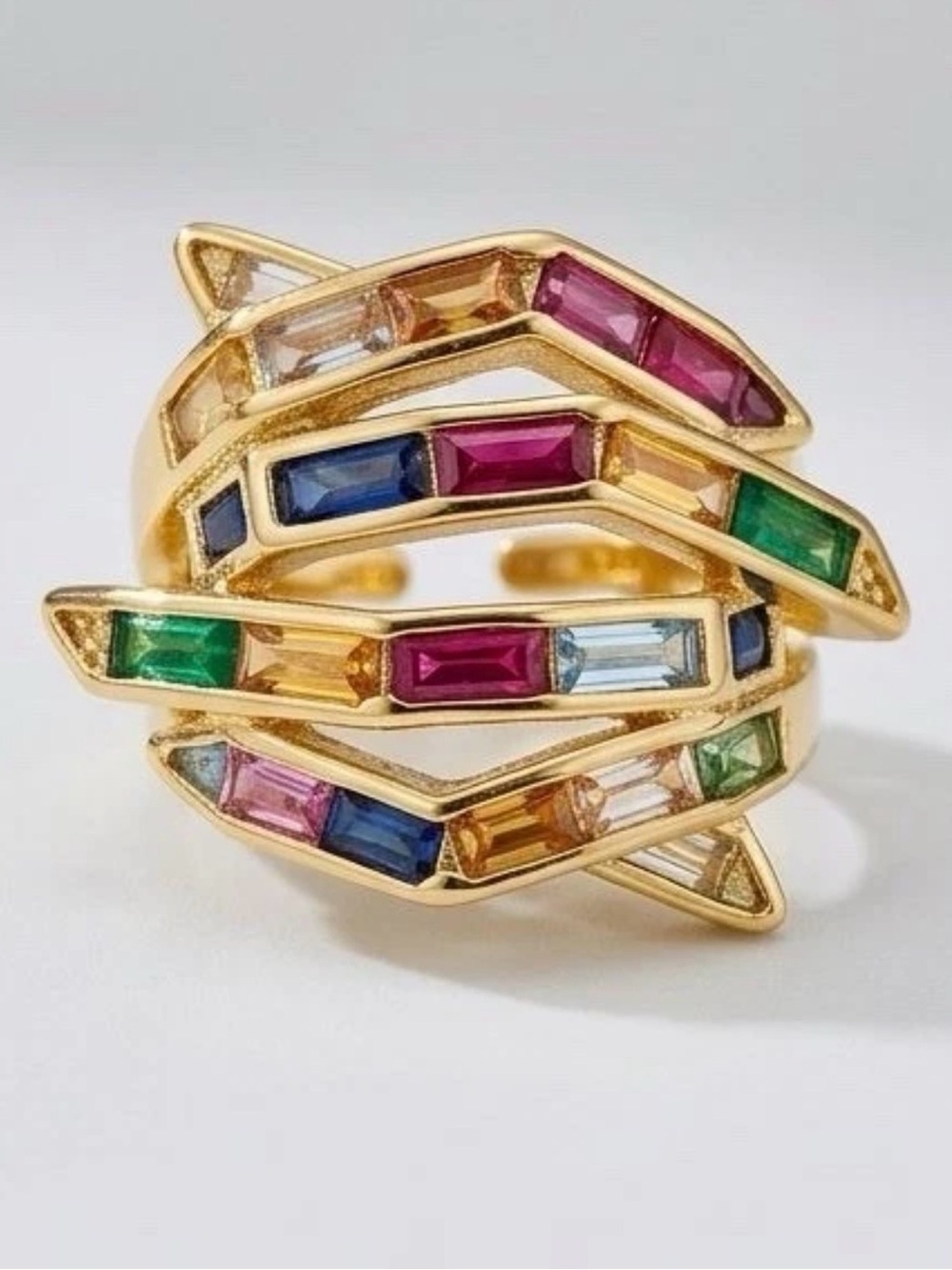 Multicolor Baguette Stackable Gold Ring - Picture 4 of 6
